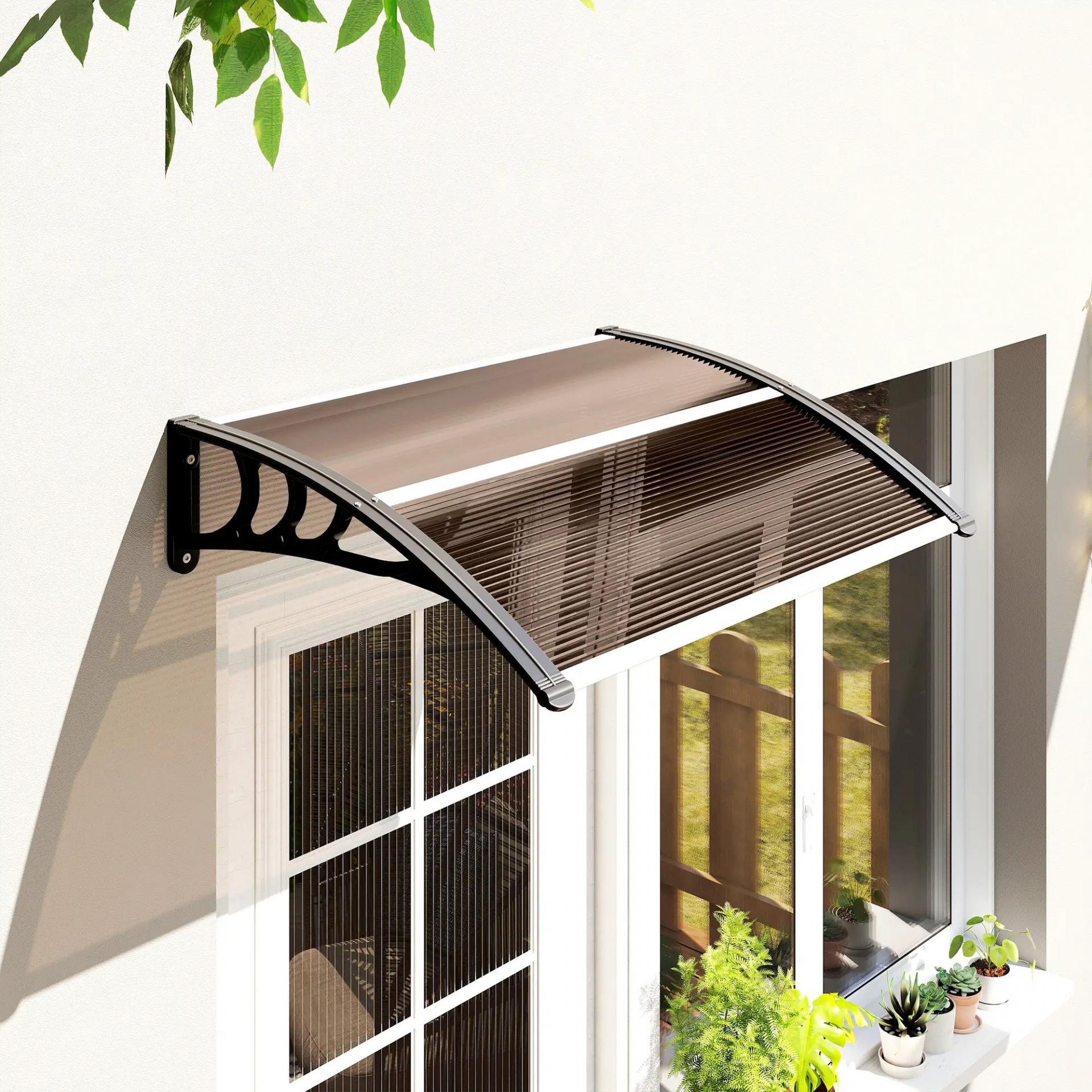 Marquesina Exterior para Puerta y Ventana 75x100 cm contra Sol y Lluvia con Soporte de Aleación de Aluminio Marrón