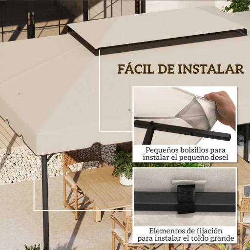 Toldo de Recambio para Cenador 4x3 m con Techo Doble Orificios de Drenaje Solo Toldo NO Incluye Marco Beige [3]