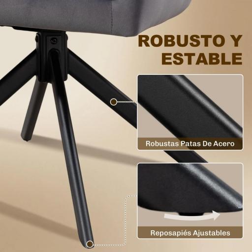 Juego de 2 Sillas de Comedor Giratorias con Reposabrazos Respaldo Acolchado Tapizado en Terciopelo Patas de Acero Gris [1]