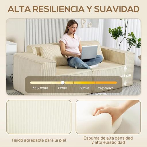 Sofá de 3 Plazas Tapizado en Pana Acolchado Grueso Asiento Extra Profundo Reposabrazos Anchos Montaje Rápido Beige [7]