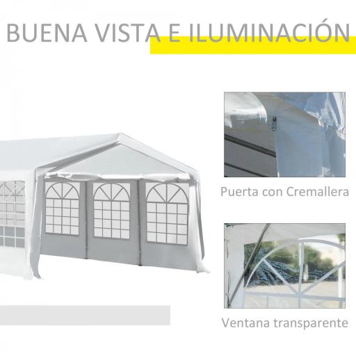 Carpa de Jardín 8x4 m Pérgola Cenador Pabellón Cochera Gazebo con 4 Paneles Laterales y 8 Ventanas para Fiestas Blanco [4]
