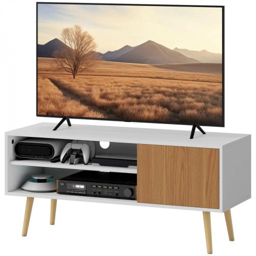 Mueble de TV con 2 Compartimentos Orificio para Cables para Televisión de 55 Pulgadas 110x40x50 cm Blanco y Natural [9]