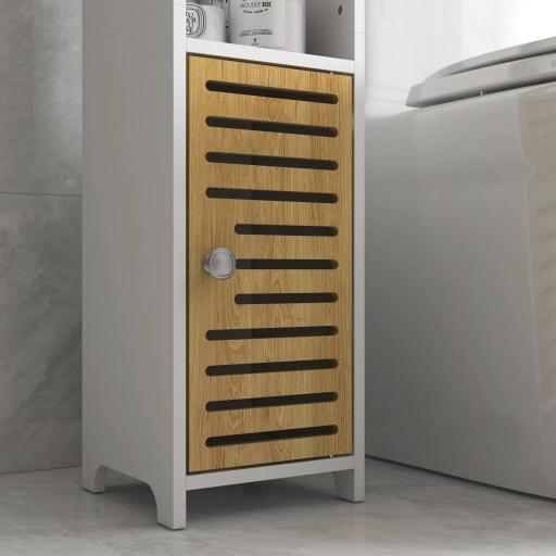 Portarrollos de Baño Moderno Armario de Baño con Estantes 1 Puerta y Portarrollos de Papel 18x20x90 cm Blanco y Roble [7]