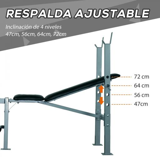Banco de Musculación Banco de Pesas Maquina de Fitness Entrenar Musculos 165x68x114cm con Respaldo Regulable Espuma [5]