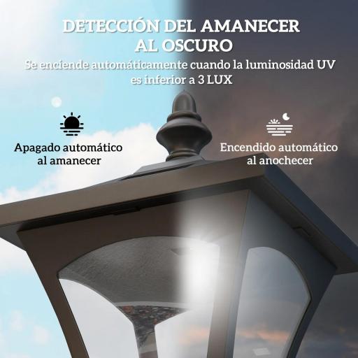 Farola Solar Exterior Luz Solar Exterior Jardín Lámpara de Pie con Apagado Automático IP44 para Exteriores Patio Terraza 15x15x120 cm Negro [4]