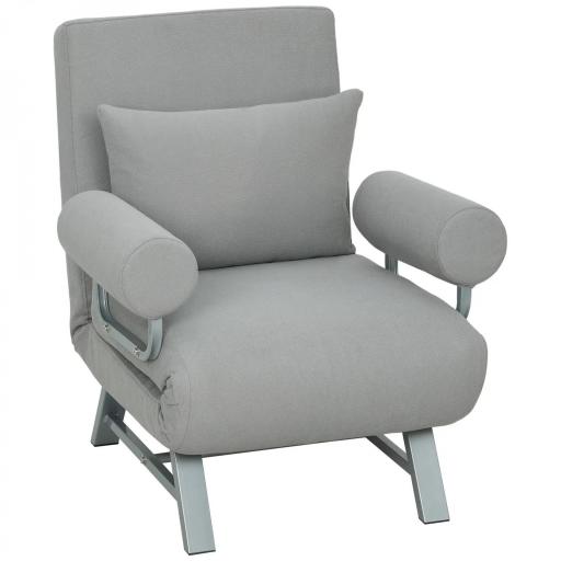 Sillón Cama Individual 3 en 1 Sofá Cama Plegable con Respaldo Ajustable y Cojín para Sala Dormitorio 73x78x81 cm Gris [10]