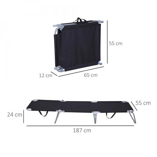 Tumbona Jardín Exterior Plegable con Respaldo Ajustable en 5 Posiciones Carga 120 kg para Terraza 187x55x24 cm Negro [1]