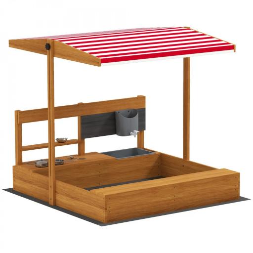 Arenero de Madera para Niños con Techo Regulable con Juguetes de Cocina Juego para Niños 3-7 Años 114x110x110 cm Marrón [10]