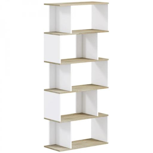 Estantería Estilo Nórdico Librería con 5 Estantes Antivuelco Carga 25 kg 70x29,5x163 cm Roble y Blanco [8]