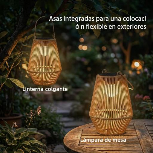 Set de 2 Farolas Solares Exterior Linternas Jardín de Ratán Colgantes con Encendido y Apagado Automático IP44 Marrón [1]