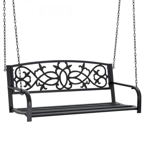 Banco Columpio de 2 Plazas Banco Colgante con Reposabrazos para Jardín Terraza Exterior 127x59,5x52 cm Negro [4]