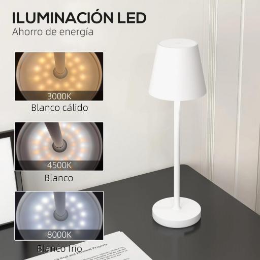 Lámpara de Mesita de Noche con Luces LED Lámpara de Mesa Inalámbrica USB-C Recargable 3 Colores Ø11,2x36,5 cm Blanco [6]
