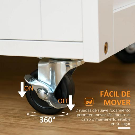 Carro de Servicio con Cajón 2 Armarios de Almacenaje y 3 Estantes Abiertos de 9 Botellas 67x37x87 cm Blanco [3]