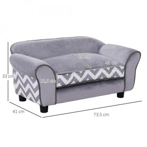 Sofá para Mascotas con Patas Cama para Perros de Madera con Cojín Acolchado Acogedora Funda Lavable 73,5x41x33 cm Gris [1]