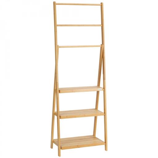 Toallero de Pie de Bambú con 3 Barras Tipo Escalera Plegable con 3 Estantes para Baño 53x30,5x152 cm Natural [8]