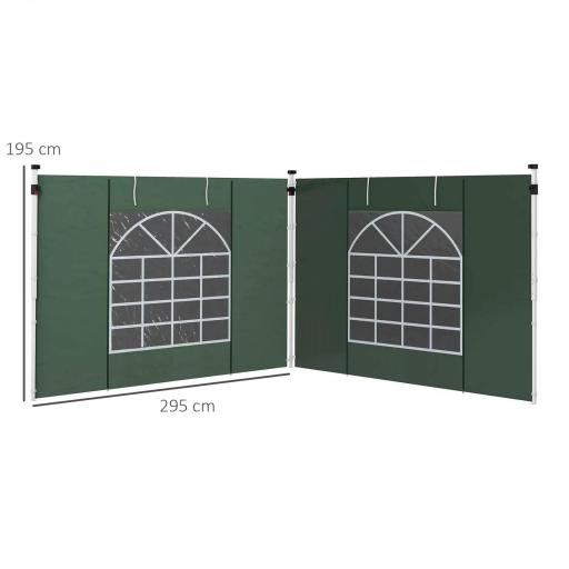  2 Paredes Laterales para Carpa 295x195 cm con Ventana Enrollable y Puerta con Cremallera para Carpa 3x3 m o 3x6 m Verde [1]