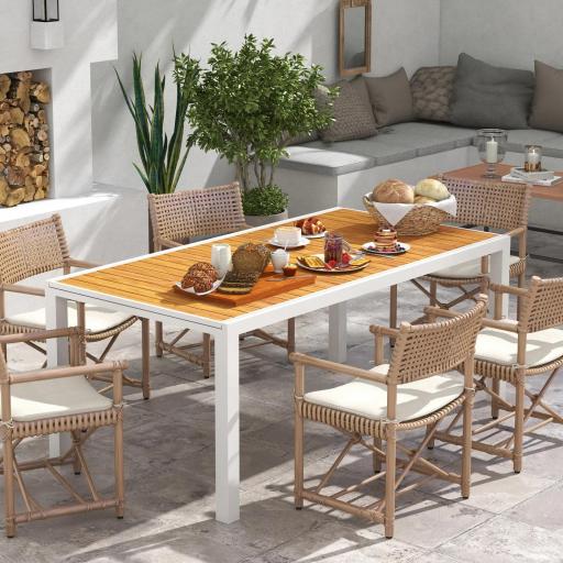 Mesa de Comedor Exterior Rectangular con Marco de Aluminio Carga 50 kg para Terraza Jardín 180/240x94x73 cm Marrón [5]