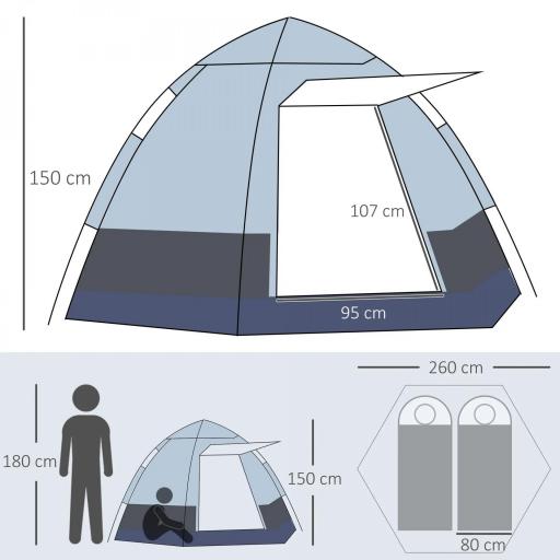 Tienda de Camping para 2-3 Personas con 2 Puertas Impermeable Anti-UV Palanca Automática 260x260x150 cm Negro y Gris [4]