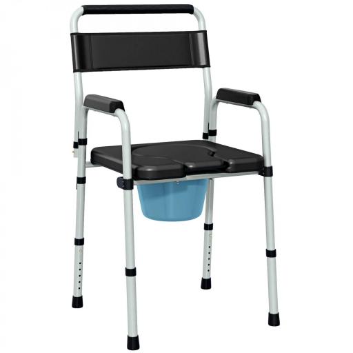 Silla con Inodoro Plegable con Altura Ajustable Cubo y Almohadillas Antideslizantes Carga 150 kg Negro [8]