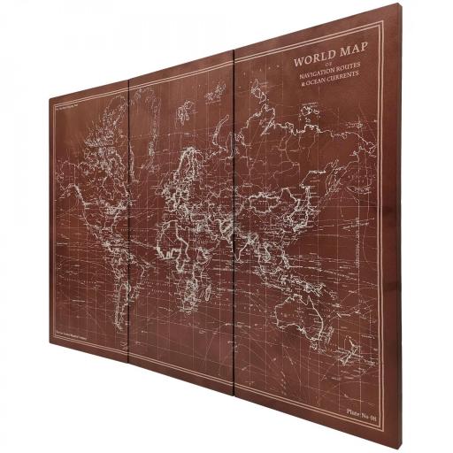 Cuadros en Lienzo Trípticos Mapamundi Vintage a Mano 120x60 cm con Marco de Madera Decoración para Dormitorio Marrón [3]