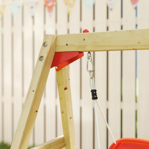 Parque Infantil Exterior de Madera con Columpio Tobogán Volante Bocina Teléfono para Patio Césped Rojo y Natural [6]