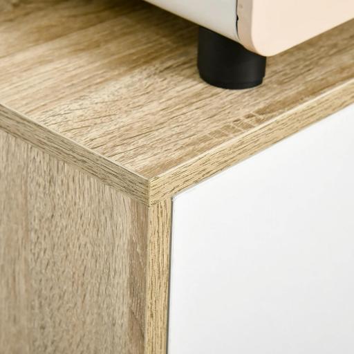 Aparador de Salón con 2 Puertas 2 Cajones y 2 Estantes Abiertos Mueble Auxiliar de Almacenaje para Cocina Recibidor 100x30x85 cm Blanco y Natural [4]