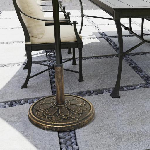 Base para Sombrilla con Diseño Retro Flor De Loto Peso 12 kg para Jardín Patio Terraza Ø46x33 cm Color Bronce [3]
