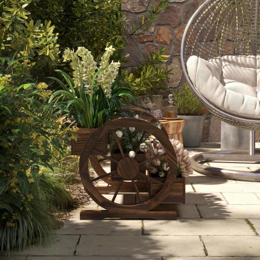 Jardinera de Madera Macetero Exterior de 3 Niveles Diseño de Escalera Orificios de Drenaje 61x62x57 cm Carbonizado [4]