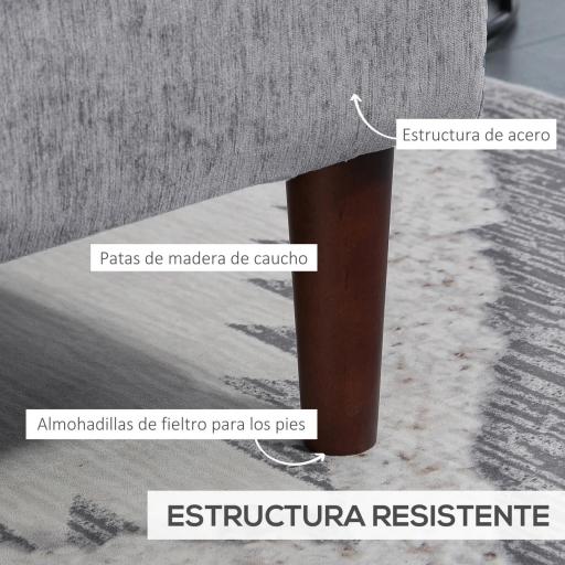 Sofá Esquinero de 3 Plazas Tapizado en Chenilla en Forma de L con Patas de Madera y Reposabrazos 215x142x88 cm Gris [3]