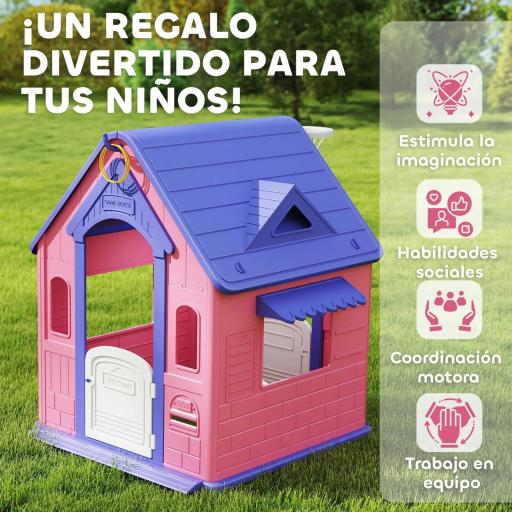 Casita Infantil Exterior e Interior 3 en 1 con Lanzamiento de Aros Baloncesto para Niños de 2-5 Años Rosa y Morado [5]