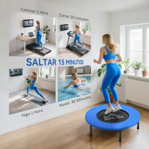 Cama Elástica Fitness Ø81 cm Trampolín de Acero con Borde Protector y 28 Resortes para Ejercicios en Interior y Exterior Carga 100 kg 81x81x22,5 cm Negro y Azul [3]