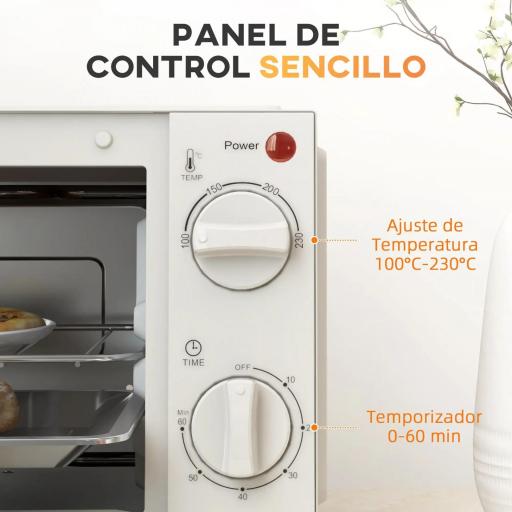 Mini Horno Eléctrico 9L Horno Eléctrico Sobremesa 750W con Temperatura Ajustable Temporizador 35x24,6x20 cm Blanco Crema [6]