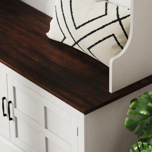 Perchero Zapatero con Banco Zapatero Ganchos Estantes y Compartimentos para Entrada Pasillo Salón 105x40x180 cm Blanco [8]