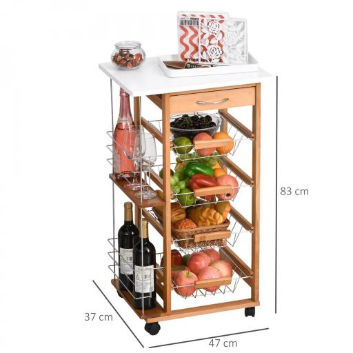 Carrito de Cocina con Ruedas Carro Multiusos con Cajón 4 Cestas Extraíbles de Metal y Bastidores 47x37x83 cm Natural [1]