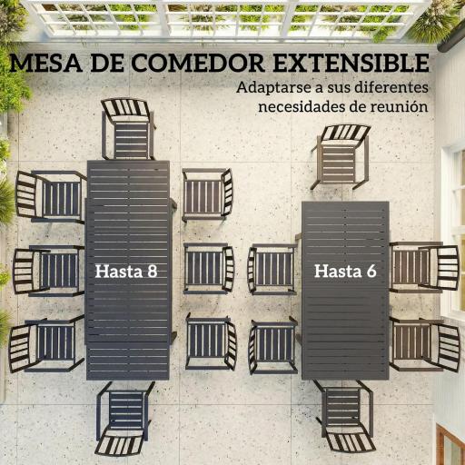 Mesa de Jardín Extensible 150/225x85x75 cm Mesa de Comedor de Aluminio con Tablero de Listones para 6-8 Personas Gris [1]