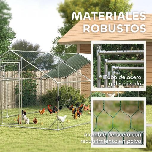 Gallinero Metálico de Exterior de 3x6m con Percha Multiusos Comedero Colgante Tipo Brocheta y Lona Protectora Resistente [5]
