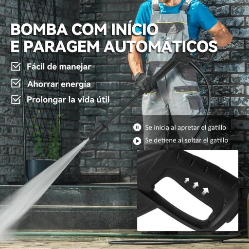 Hidrolimpiadora de Alta Presión 2200W con Accesorios Ángulo Ajustable y Parada Automática 32x32x80 cm Verde y Negro [6]