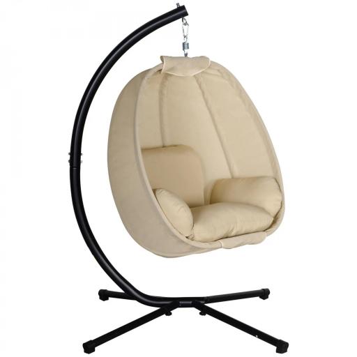 Silla Colgante Huevo con Soporte con Cesta Plegable Cojín para Interior o Exterior Carga 120 kg Caqui [9]