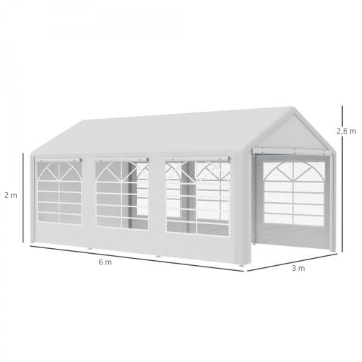 Carpa para Fiestas 6x3 m Cenador Pabellón de Jardín con 4 Paneles Laterales 2 Puertas Enrollables y 6 Ventanas Protección UV para Exterior Eventos Bodas Blanco [1]