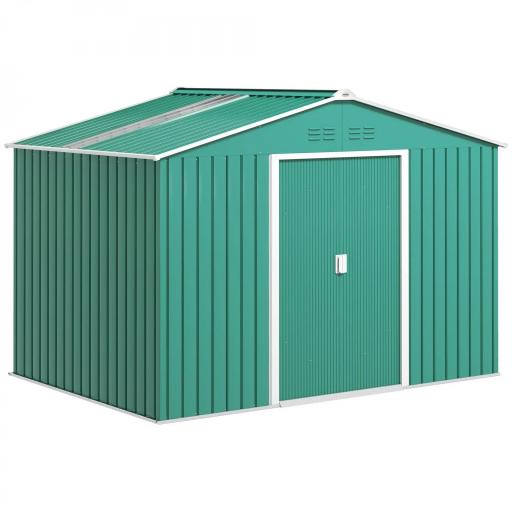Cobertizo de Jardín 4,9 m² 277x195x192 cm con 2 Puertas Corredizas Techo Inclinado y 4 Ventanas Verde [7]