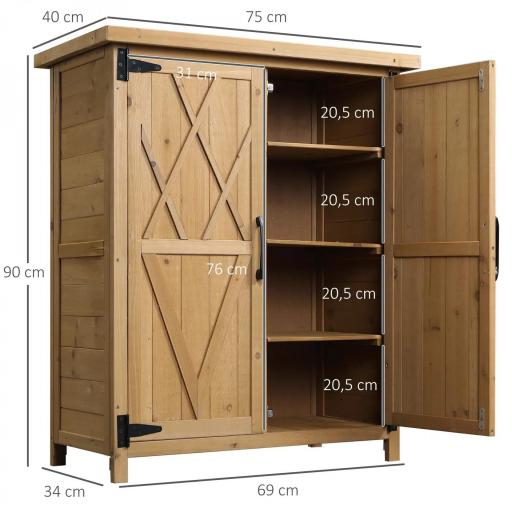 Armario de Jardín 0,24 m² 75x40x90 cm con 4 Estantes y Techo de Galvanizado para Almacenamiento de Herramientas Natural [1]