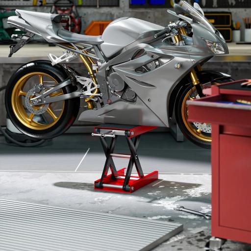 Plataforma Elevadora de Tijera Carga 500 kg Altura Ajustable 10-37 cm Soporte para Motocicletas Soporte de Moto para Aparcar o Reparar Taller Garaje 41,5x23,5x10-37 cm Negro y Rojo [2]