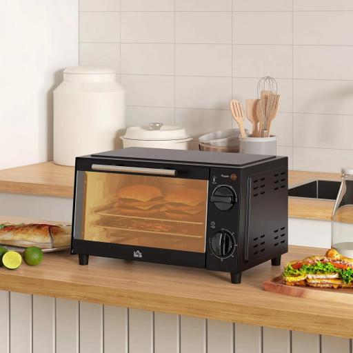 Mini Horno Eléctrico 9L Horno Eléctrico Sobremesa 750W con Temperatura Ajustable Temporizador 35x24,6x20 cm Negro [5]