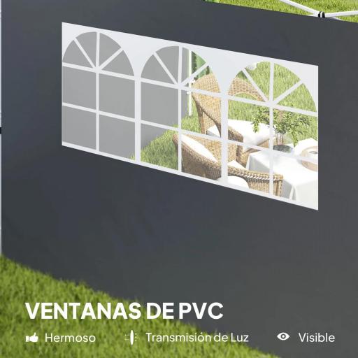 Paredes Laterales para Carpa de 3 x 3 m 2 Paneles de Tela Oxford de 300x200 cm con Ventana para Fiestas Gris Oscuro [7]