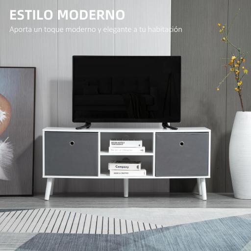 Mueble de TV para Televisores de hasta 50" con 2 Cajones de Tela y Estantes Abiertos110x29x46,5 cm Blanco y Gris [2]