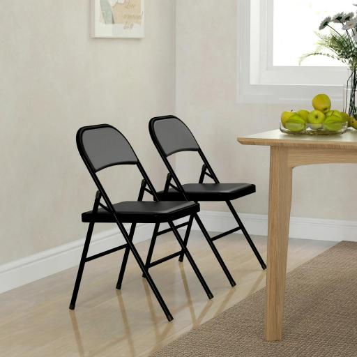 Juego de 2 Sillas Abatibles con Respaldo y Estructura de Acero para Oficina Estudio 45x46x78 cm Negro [7]
