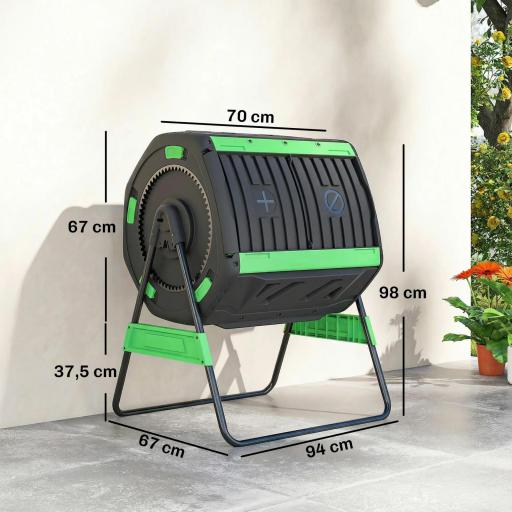 Compostador Giratorio 200L con Sistema de Ventilación y Base de Metal para Compostaje de Residuos Orgánicos Verde [1]