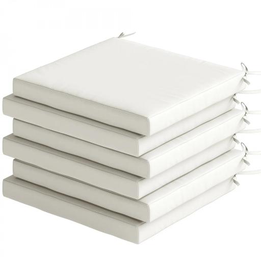 Juego de Cojines para Sillas de Comedor 46x42x7 cm 6 Piezas con Funda Lavable y Lazos, Impermeable y Anti-UV Crema [9]