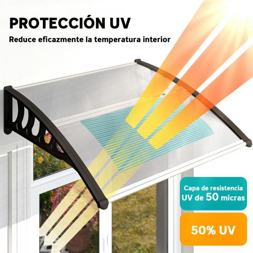 Marquesina para Puertas y Ventanas 103x96,5 cm con Paneles de Policarbonato Regleta de Aluminio Transparente [2]