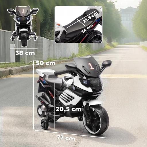 Moto Eléctrica para Niños 6V con Ruedas de Apoyo Música Faro para Niños de 18-36 Mesas Blanco [4]